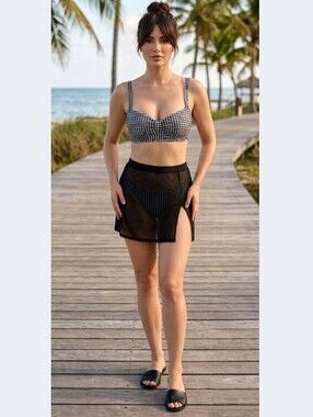 Bikini Village Black + White Checkered Bikini Balconette Top